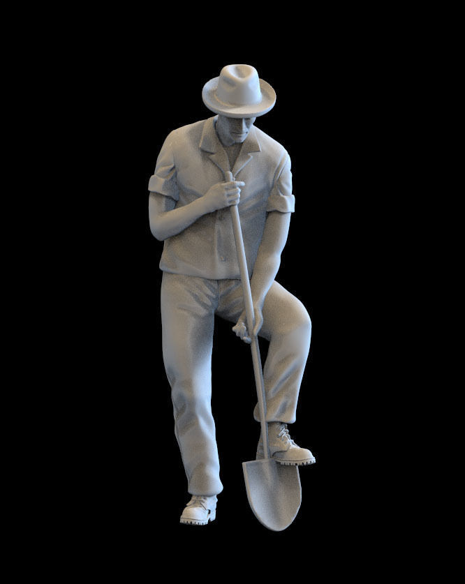 digger man wearing hat and holding shovel 3D print model_15