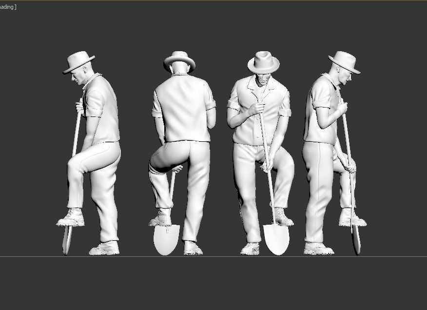 digger man wearing hat and holding shovel 3D print model_52