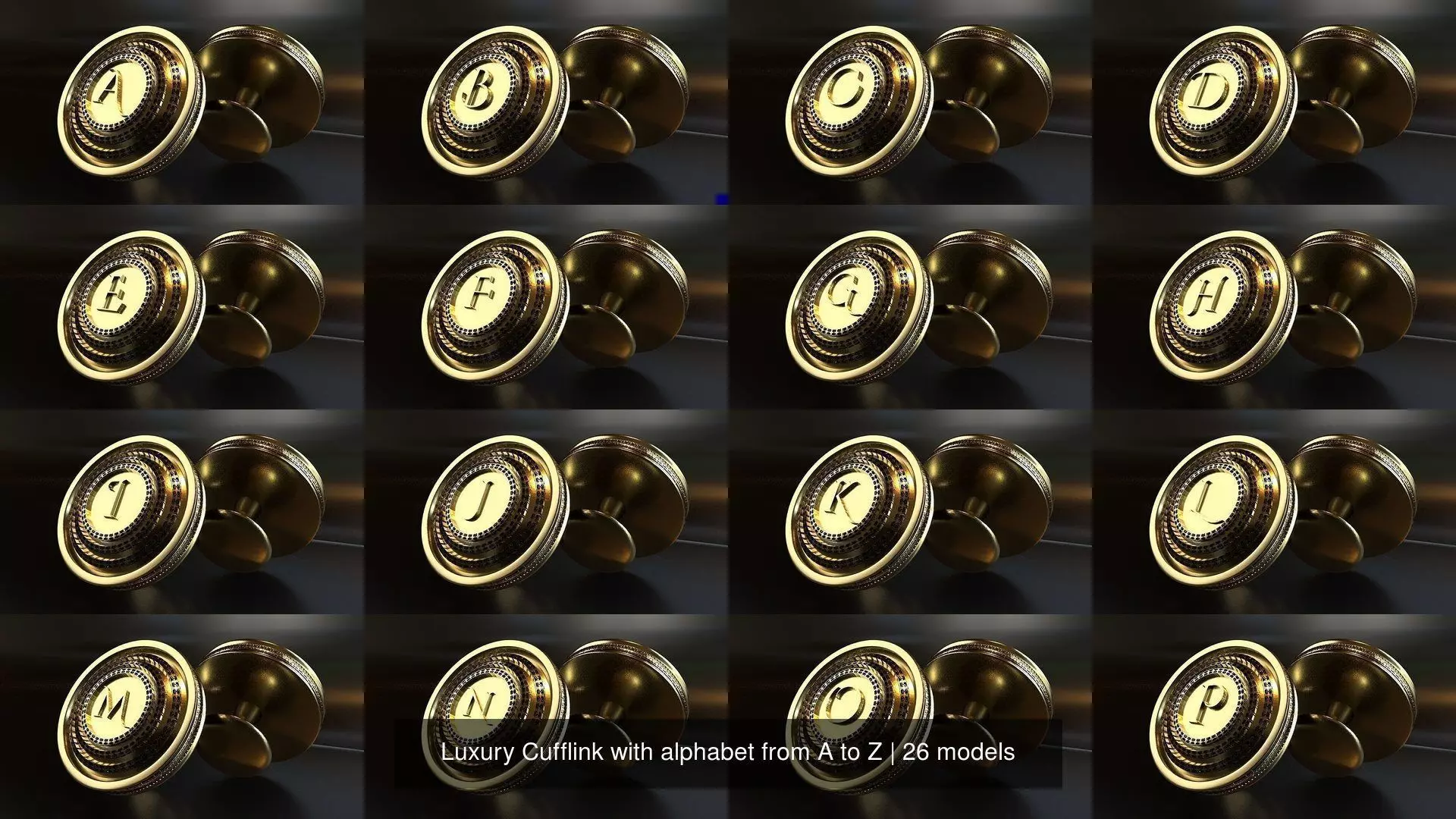 Luxury Cufflink with alphabet from A to Z 3D Model Collection