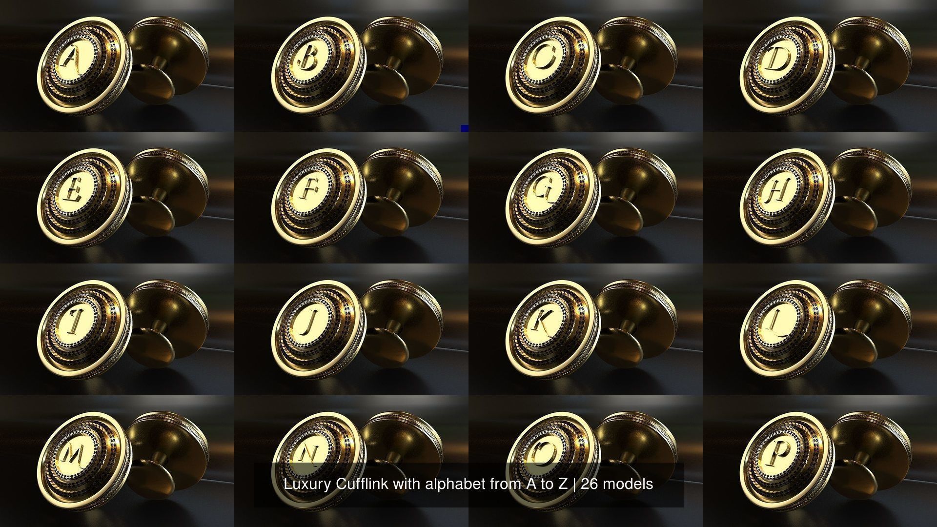 Luxury Cufflink with alphabet from A to Z 3D Model Collection