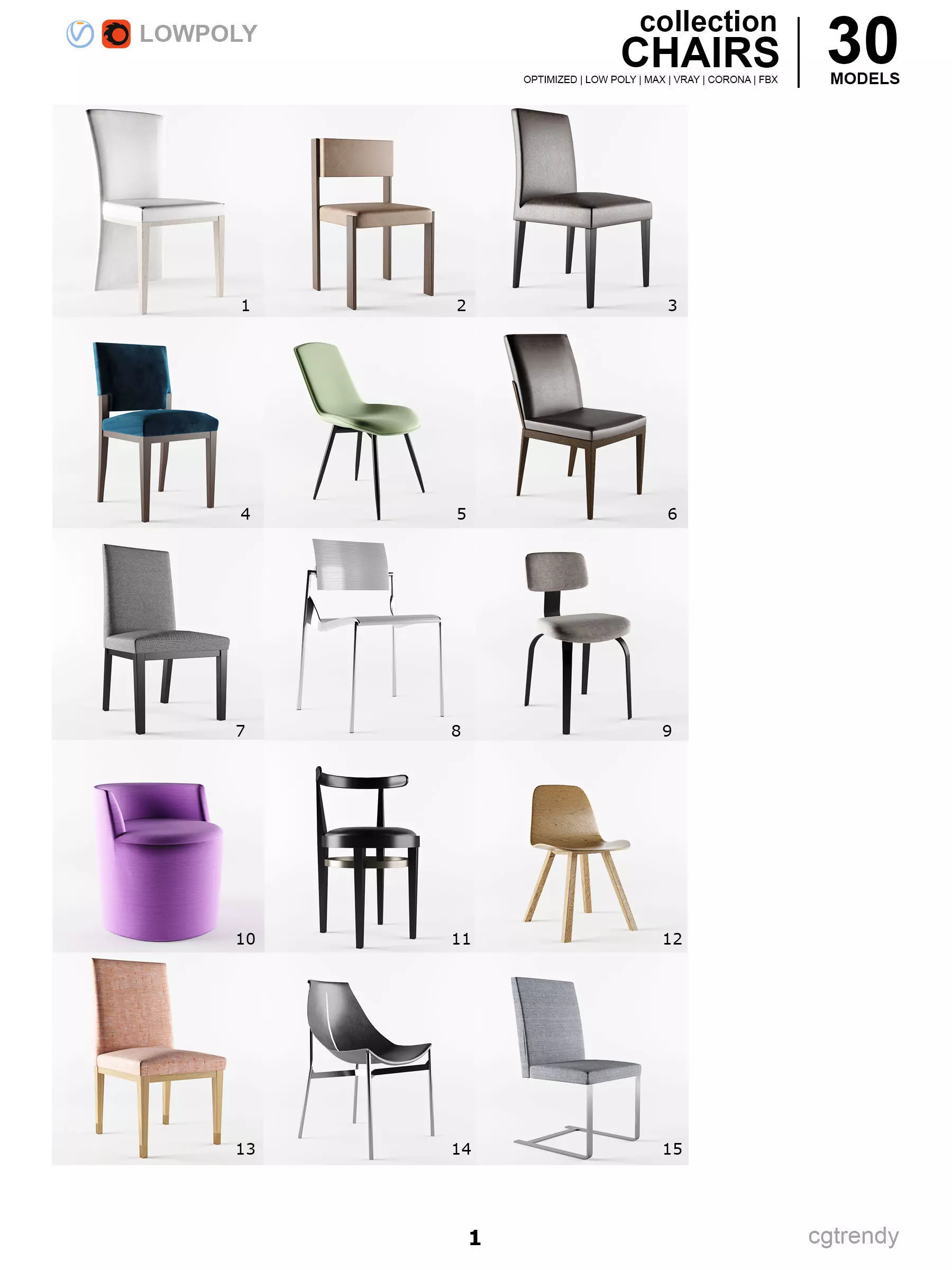 Chairs Pack - 30 Models Low-poly 3D model_0