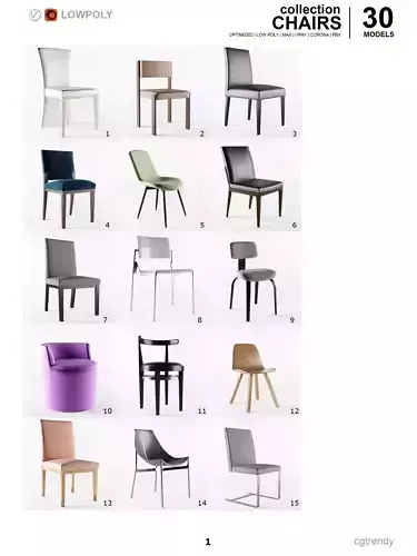 Chairs Pack - 30 Models Low-poly 3D model