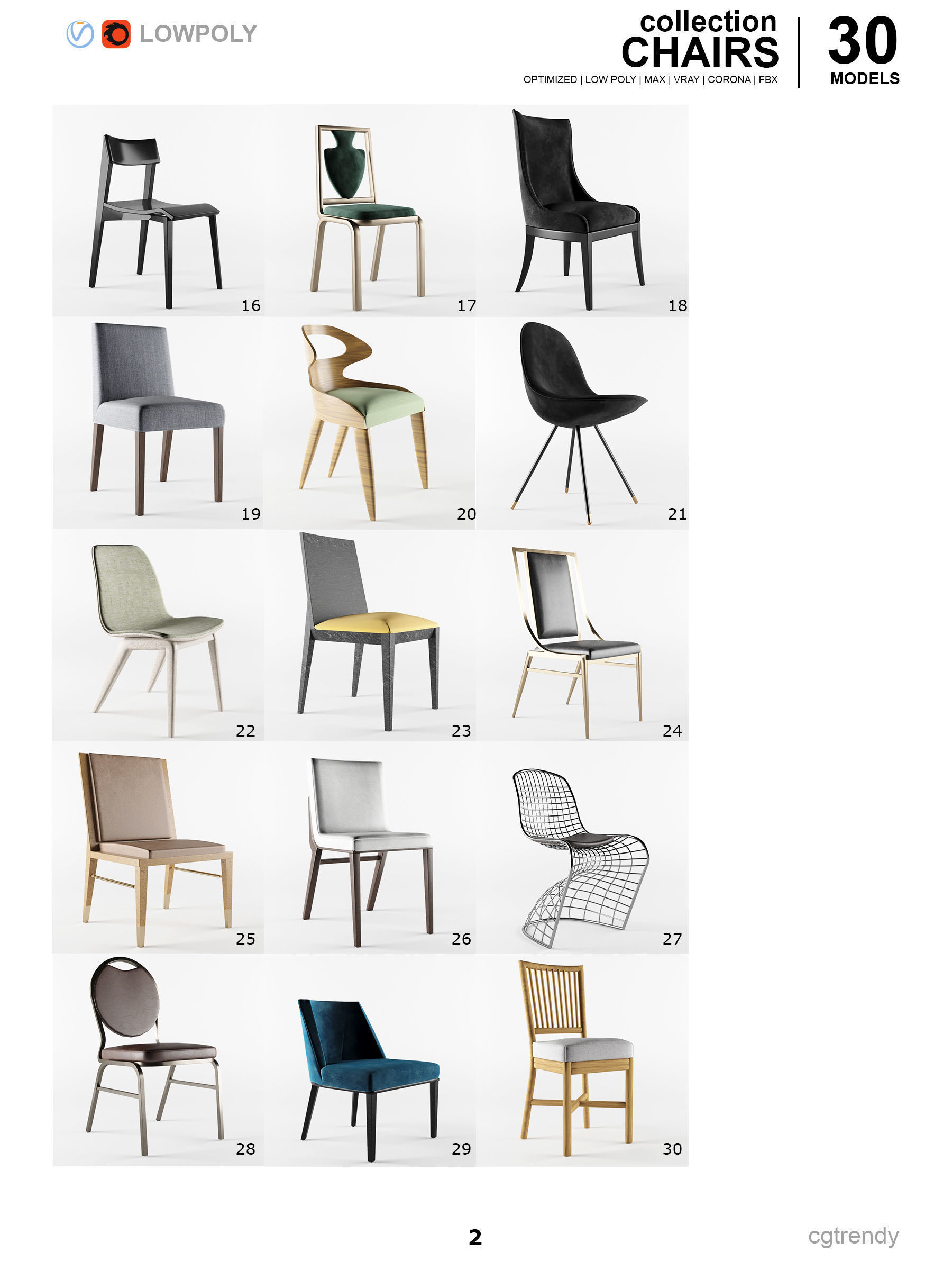 Chairs Pack - 30 Models Low-poly 3D model_2