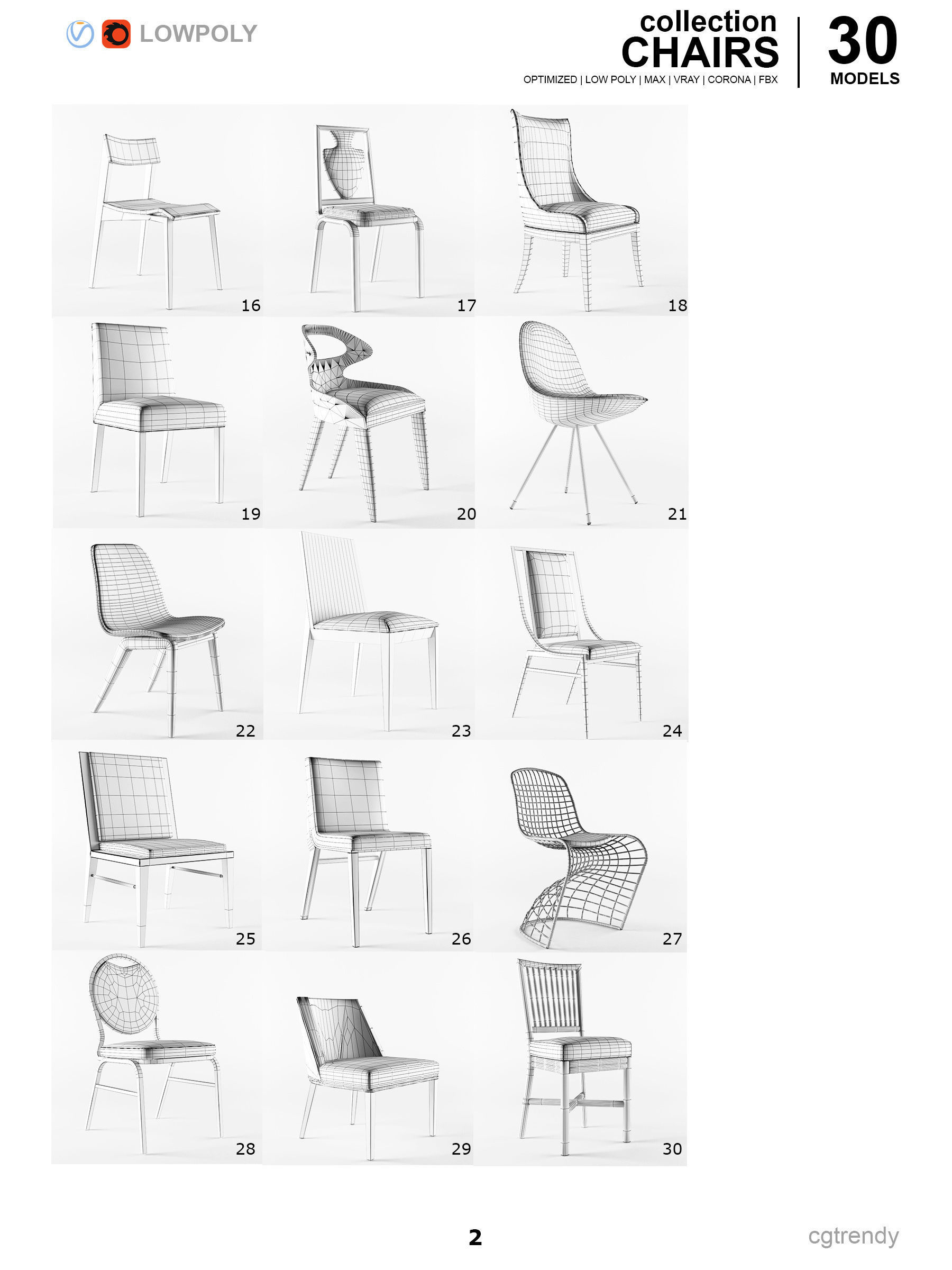 Chairs Pack - 30 Models Low-poly 3D model_3