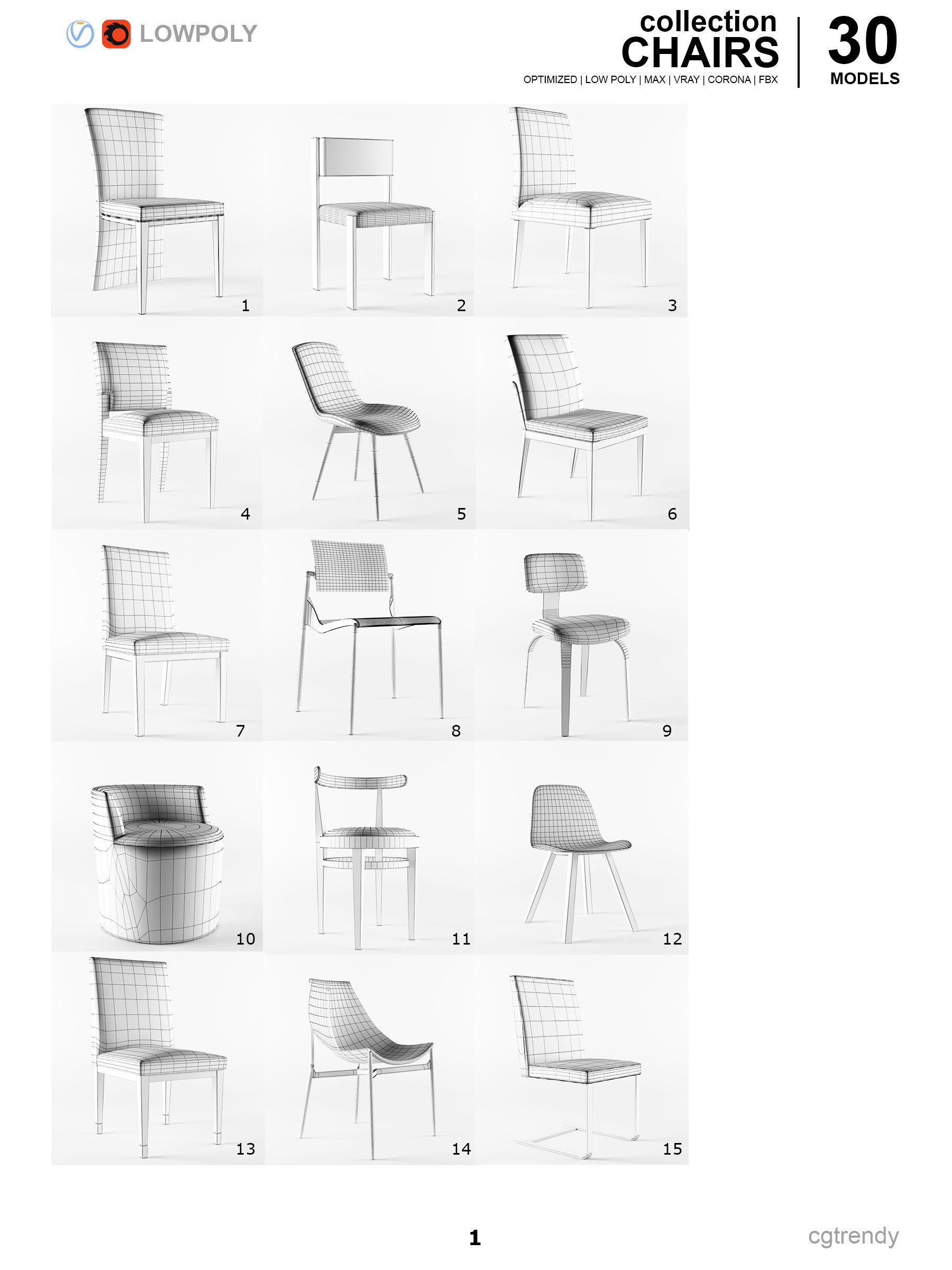 Chairs Pack - 30 Models Low-poly 3D model_1