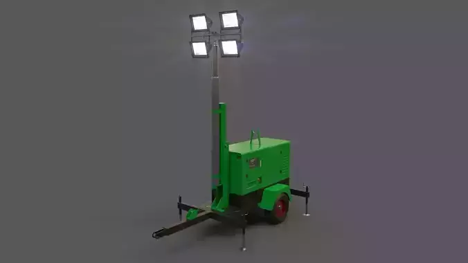 PBR Mobile Light Tower Generator A - Green  Low-poly 3D model