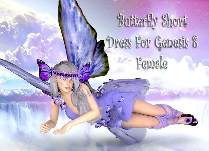 Butterfly Short Fairy Dress For Genesis 8 Female Free 3D model