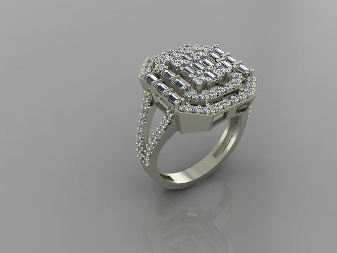 GC GOLD T86- Baguette ring Diamond gold  3D print model
