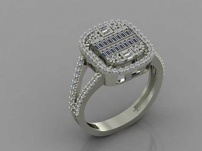 GC GOLD T89- Baguette ring  Diamond gold  3D print model
