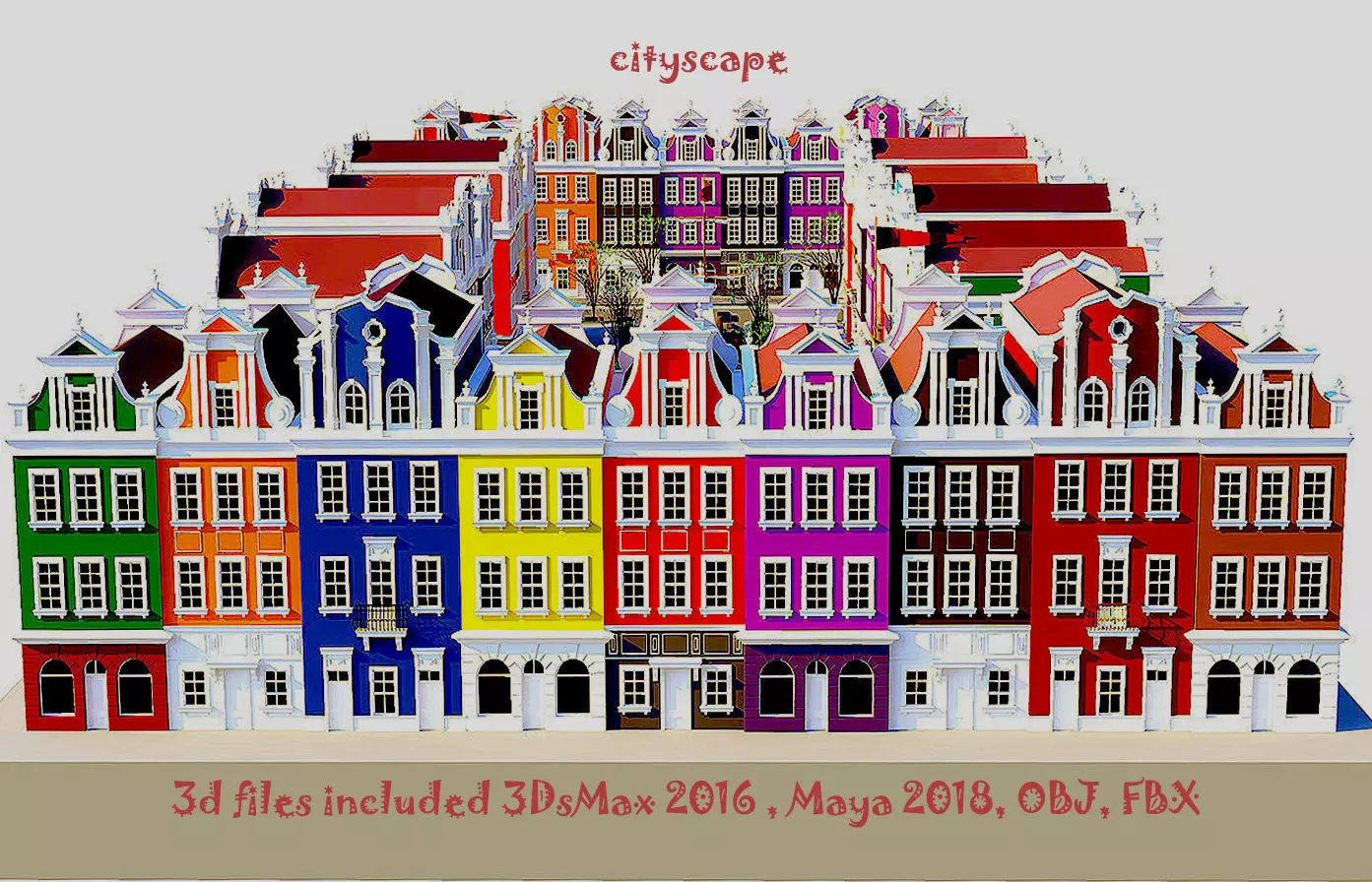 cityscape building Low-poly 3D model_0