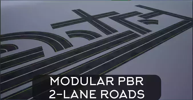 Modular Highway Road PBR  Low-poly 3D model