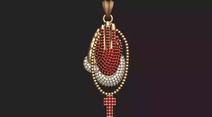  Diamond  Praying Hand Pendant 