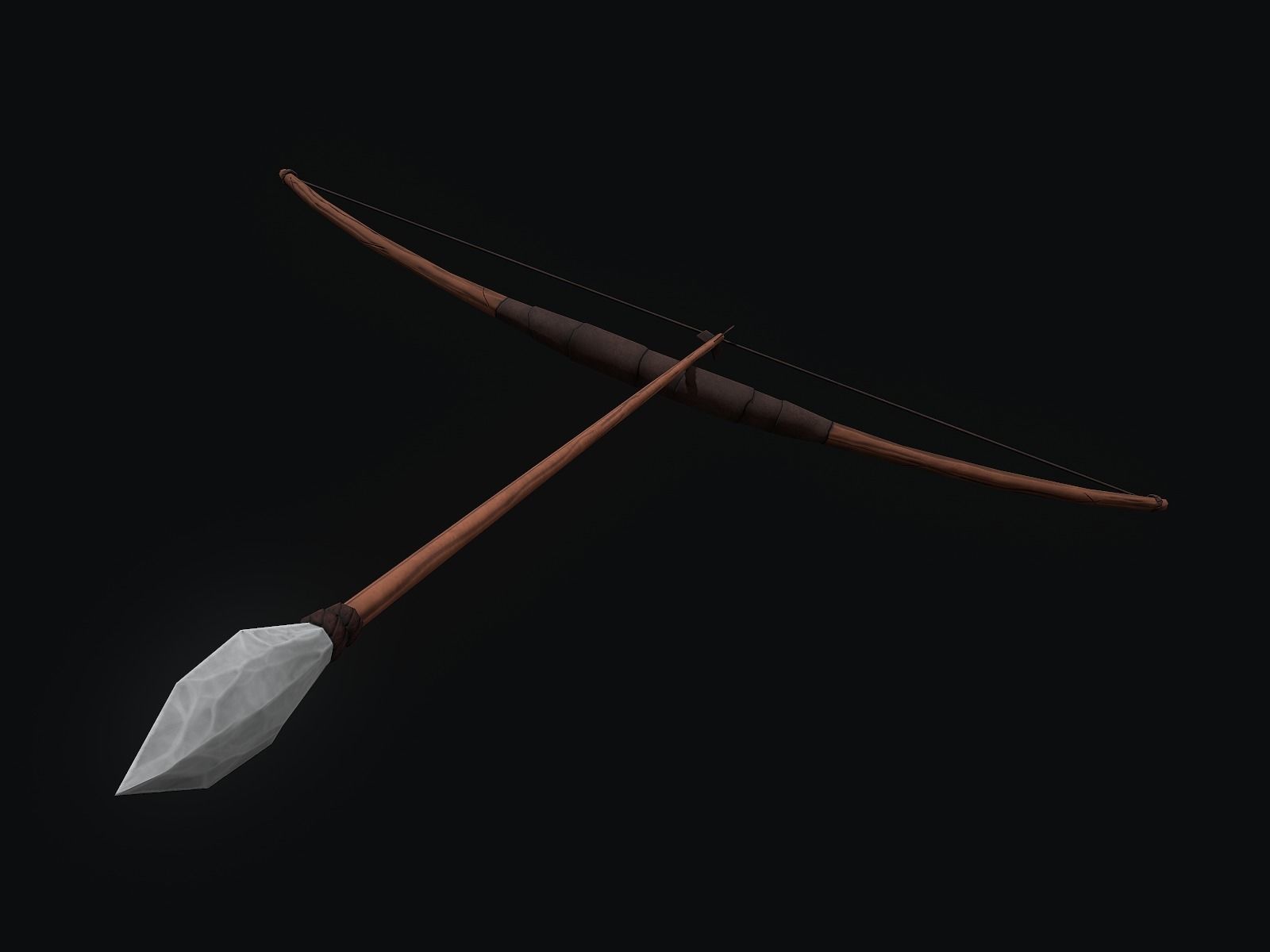 Primitive Wooden Bow Low-poly 3D model_1