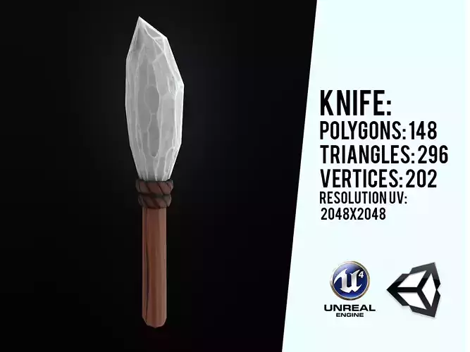 Primitive Stone Knife Low-poly 3D model Primitive Stone Knife Low-poly 3D model