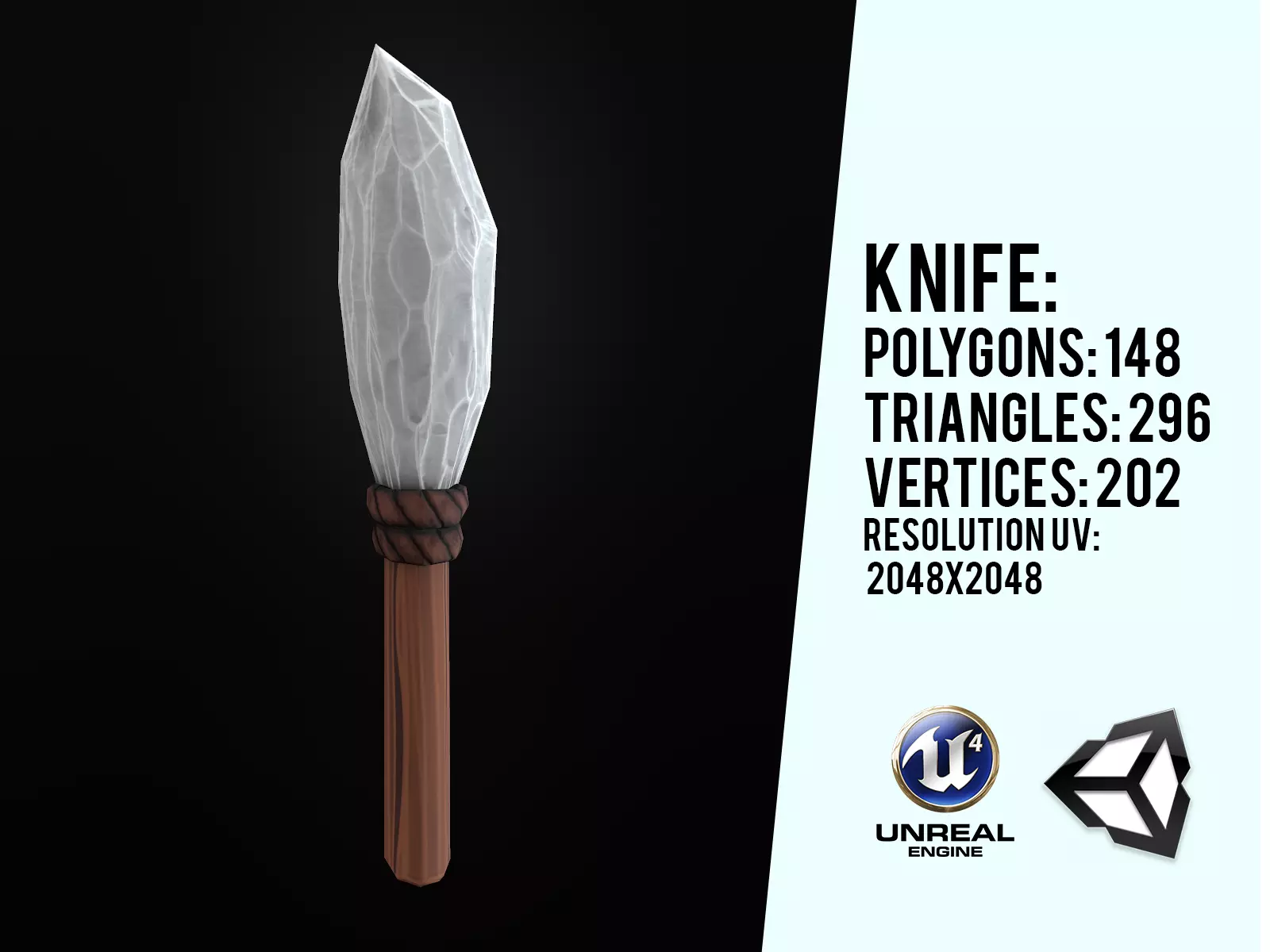 Primitive Stone Knife Low-poly 3D model_0