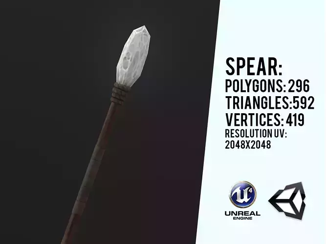 Primitive Stone Spear Low-poly 3D model