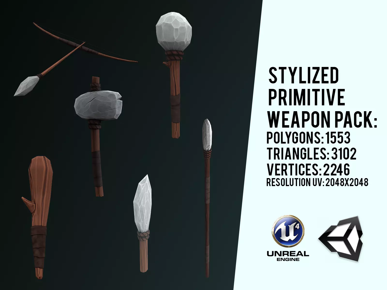 Stylized Primitive Weapons pack Low-poly 3D model_0