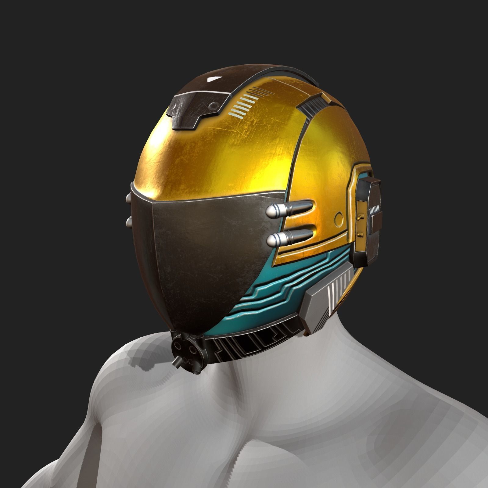 Helmet scifi fantasy space cyborg robot armor develop head Low-poly 3D model_4