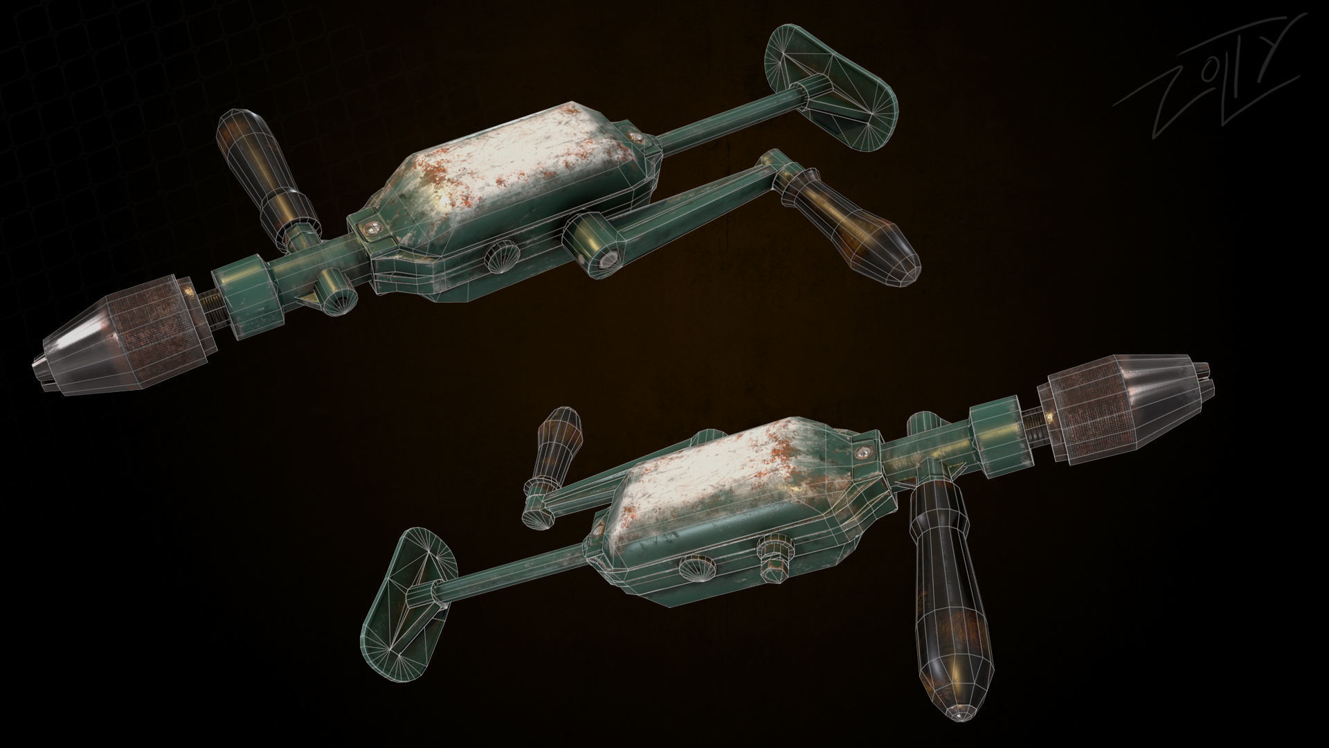 Drill game ready and pbr texture Low-poly 3D model_16