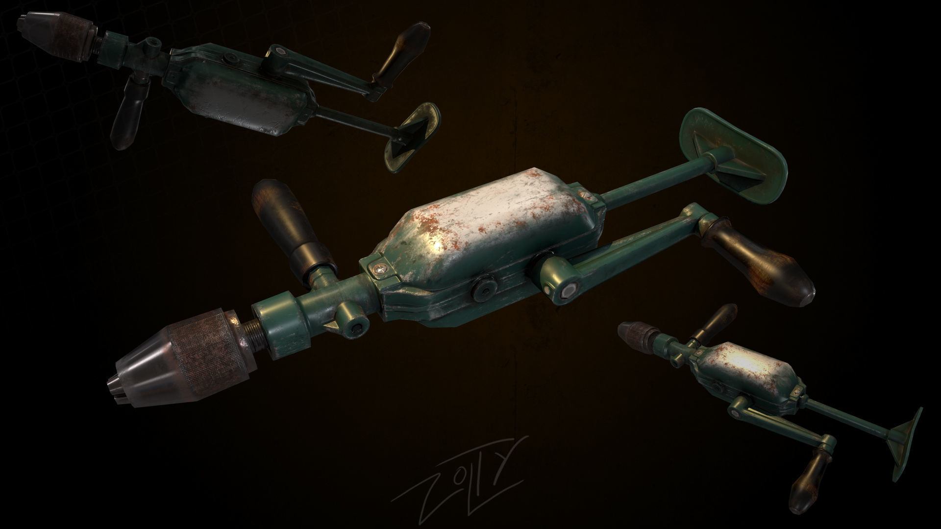 Drill game ready and pbr texture Low-poly 3D model_14