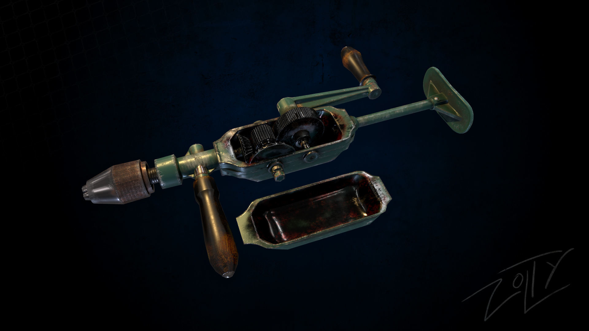 Drill game ready and pbr texture Low-poly 3D model_6