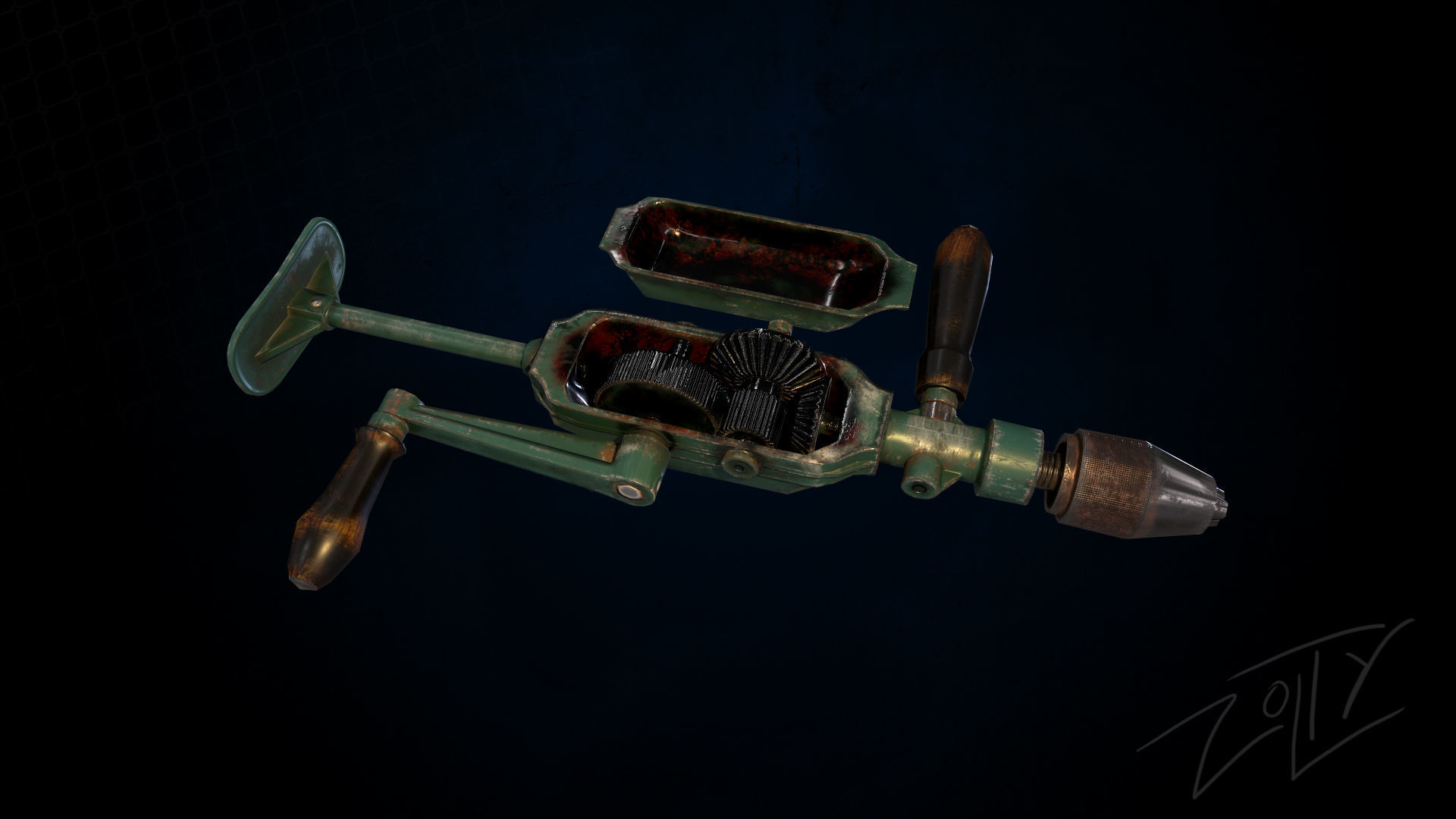 Drill game ready and pbr texture Low-poly 3D model_8