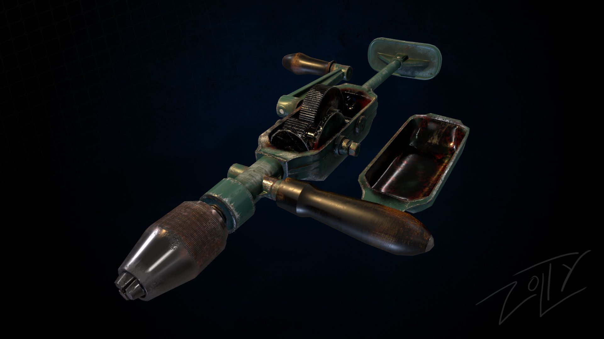 Drill game ready and pbr texture Low-poly 3D model_10