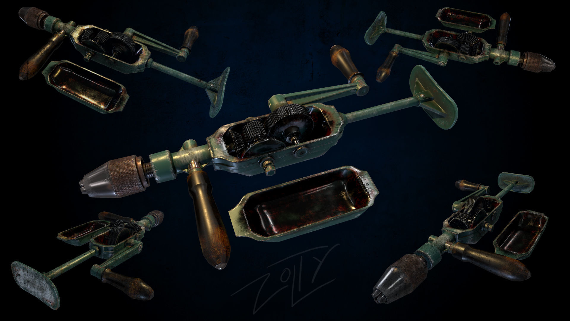 Drill game ready and pbr texture Low-poly 3D model_5