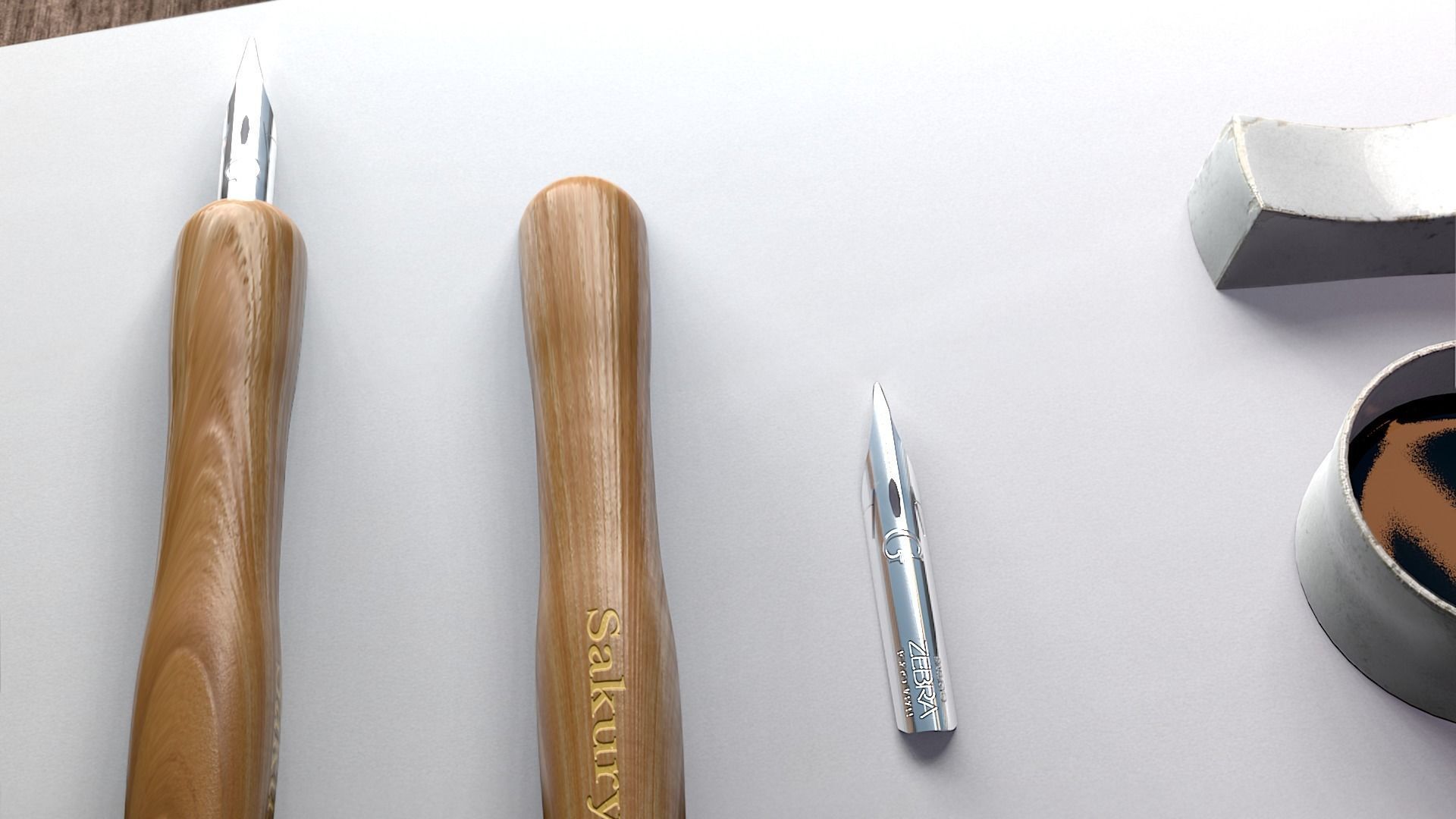 Calligraphy Set Dip Pen G Nib Ink Ceramic Pot and Pen Support 3D model_6