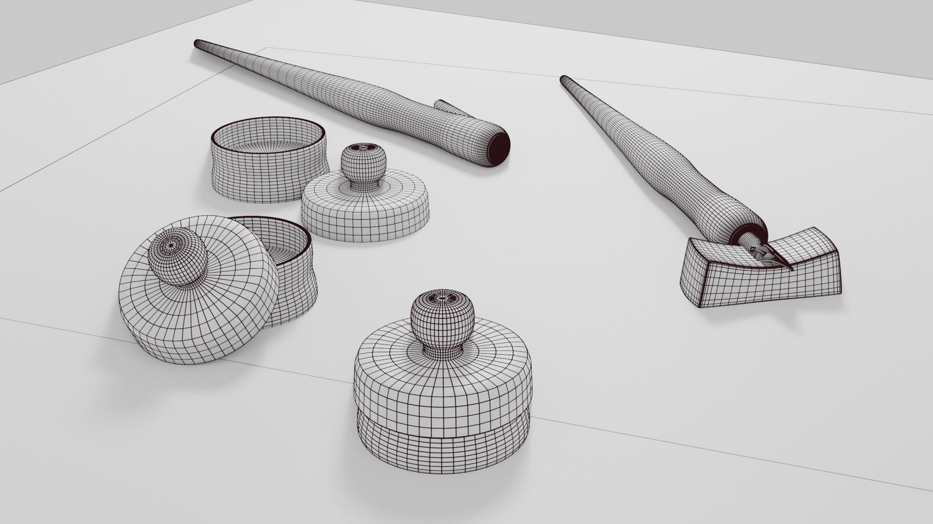 Calligraphy Set Dip Pen G Nib Ink Ceramic Pot and Pen Support 3D model_13