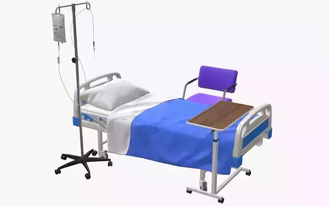 Hospital Bed with Equipment  Low-poly 3D model
