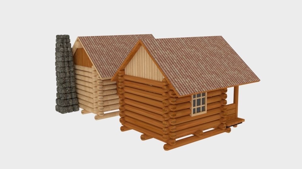 Logcabin log cabin with chimney 3D model_4