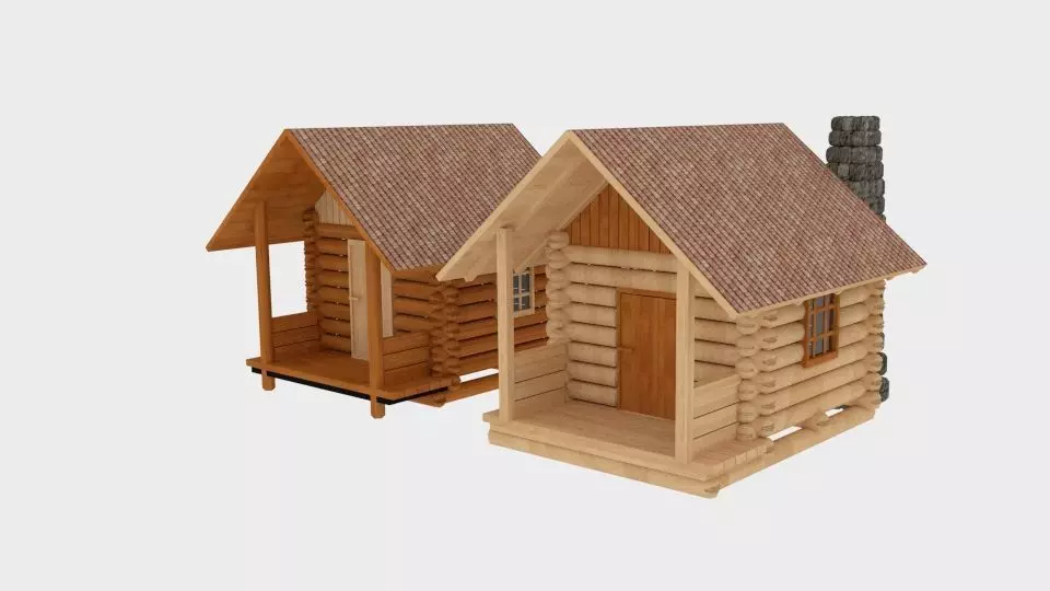 Logcabin log cabin with chimney 3D model_0