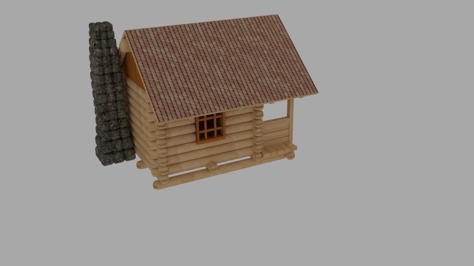 Logcabin log cabin with chimney 3D model_2