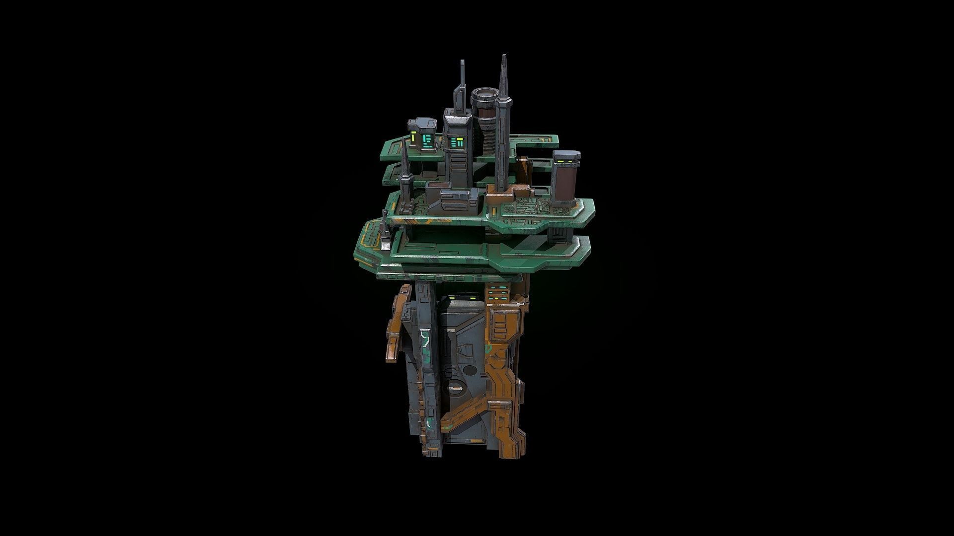 3D model Low poly sci fi building block environment asset VR / AR / low ...