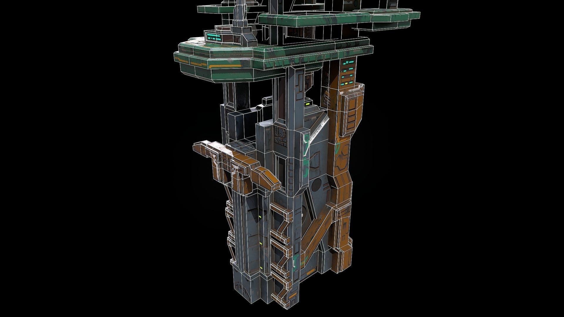 3D model Low poly sci fi building block environment asset VR / AR / low ...