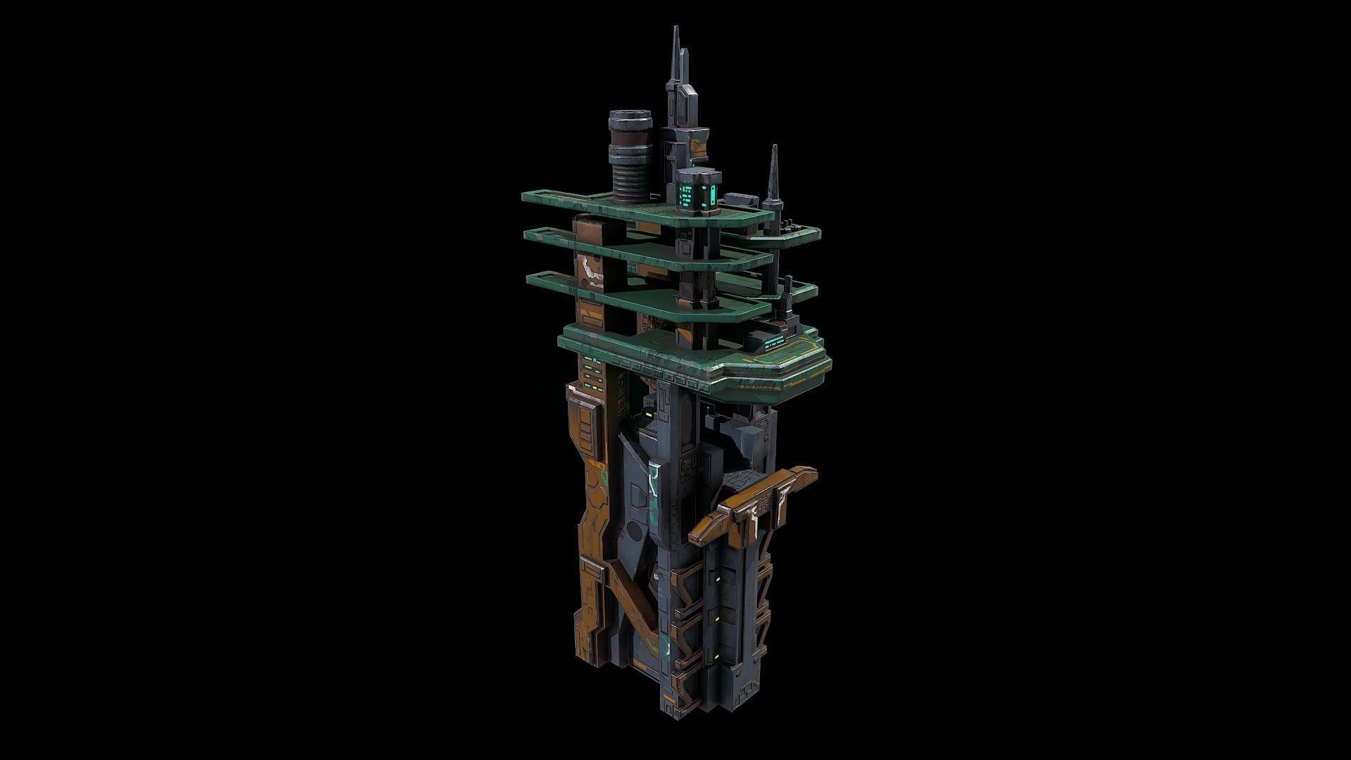 3D model Low poly sci fi building block environment asset VR / AR / low ...