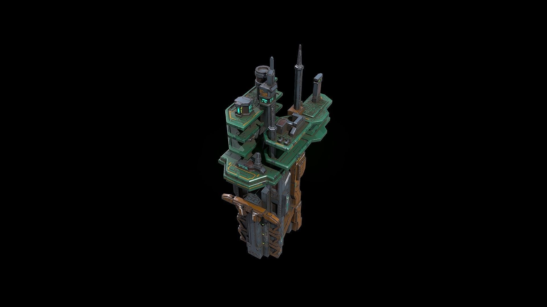 3D model Low poly sci fi building block environment asset VR / AR / low ...