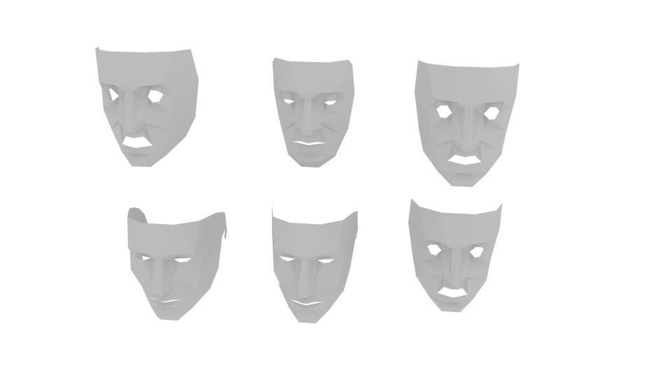 Low Poly Mask head with different facial expressions Low-poly 3D model_2
