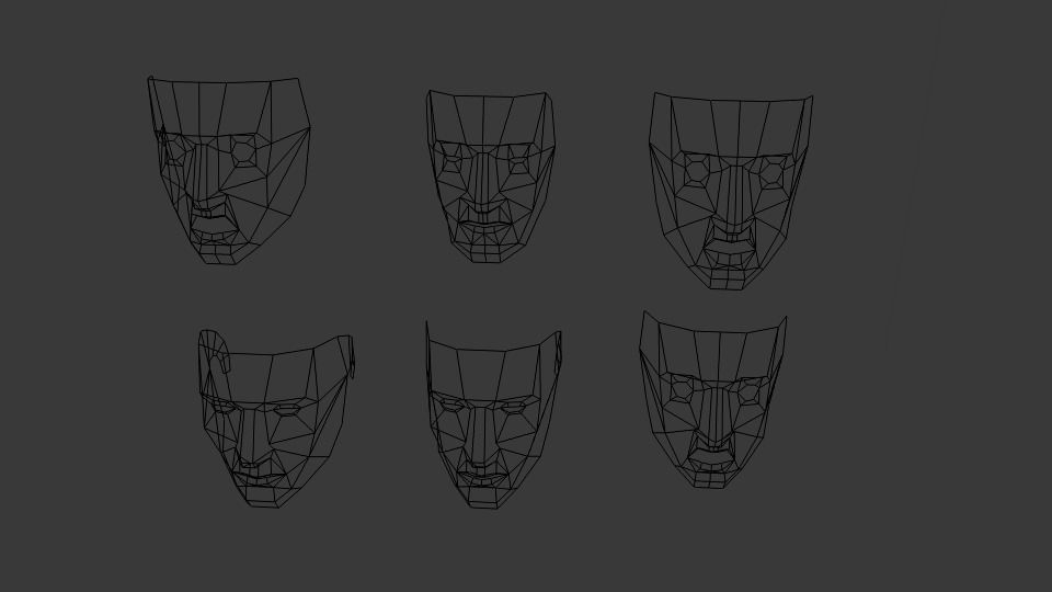 Low Poly Mask head with different facial expressions Low-poly 3D model_5