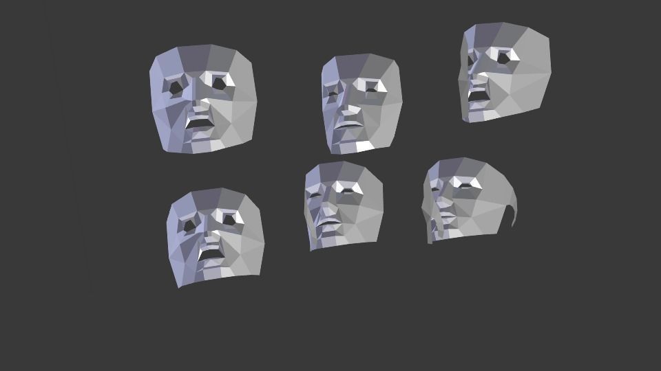 Low Poly Mask head with different facial expressions Low-poly 3D model_1