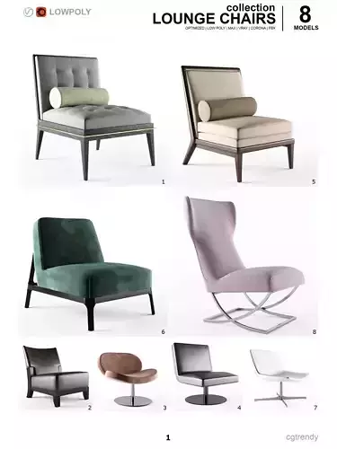 Lounge Chairs Pack - 8 Models  Low-poly 3D model