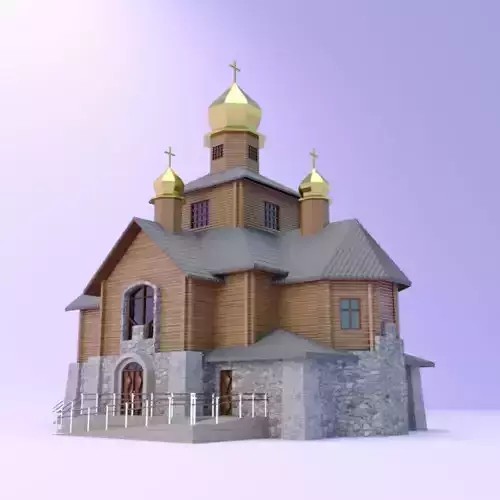 Church with a wooden log house