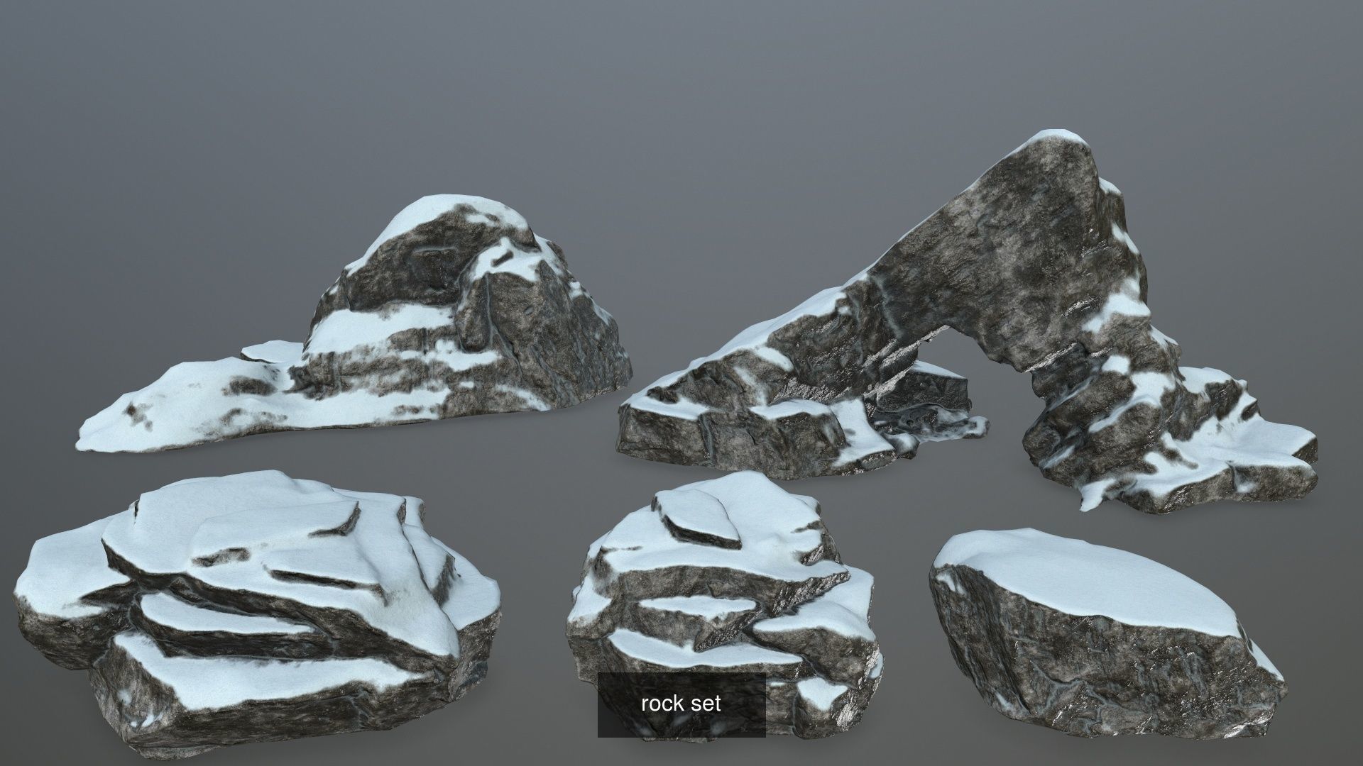 Snowy Rock Set 3D Model Collection_1