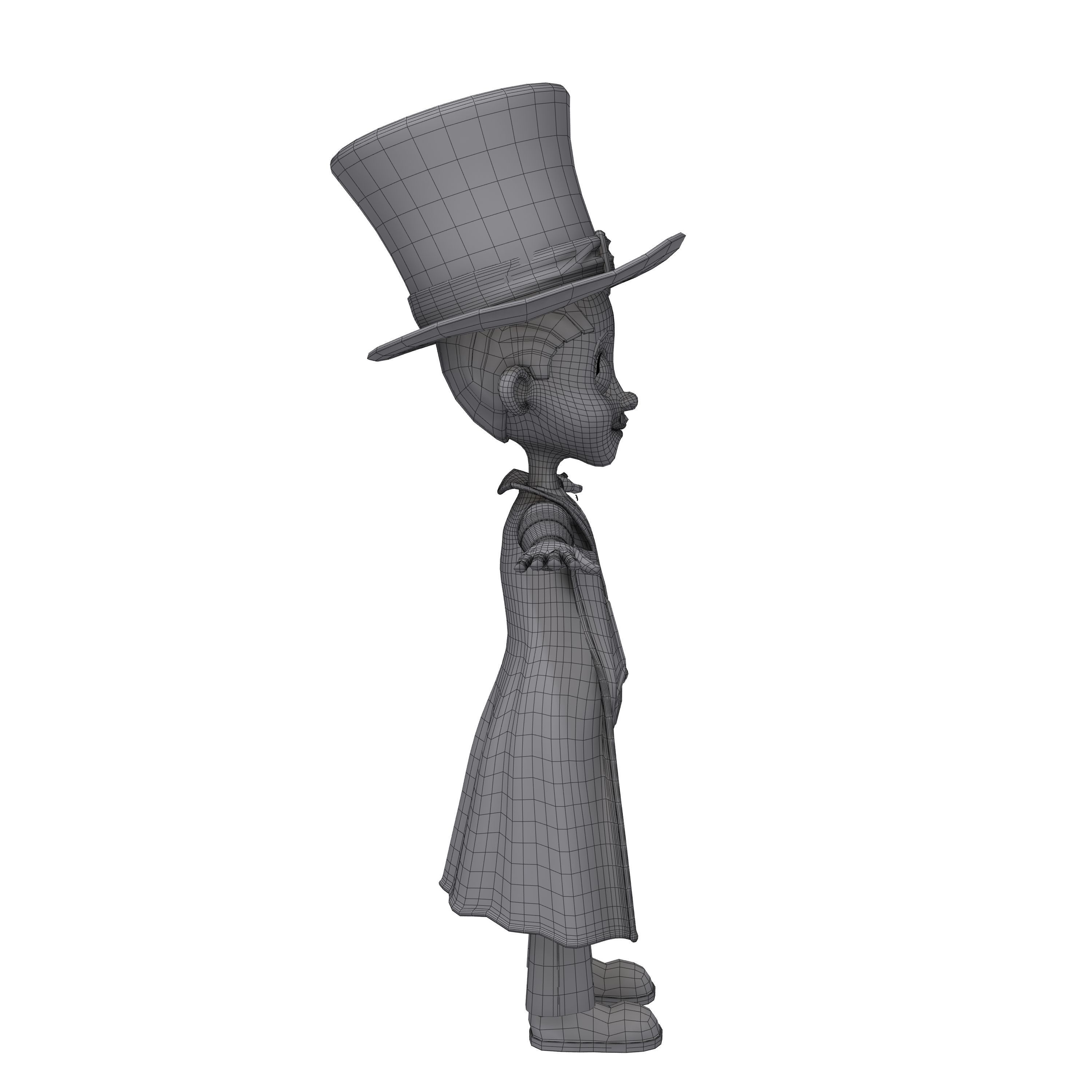 Magician cartoon character wearing top hat 3D model_6