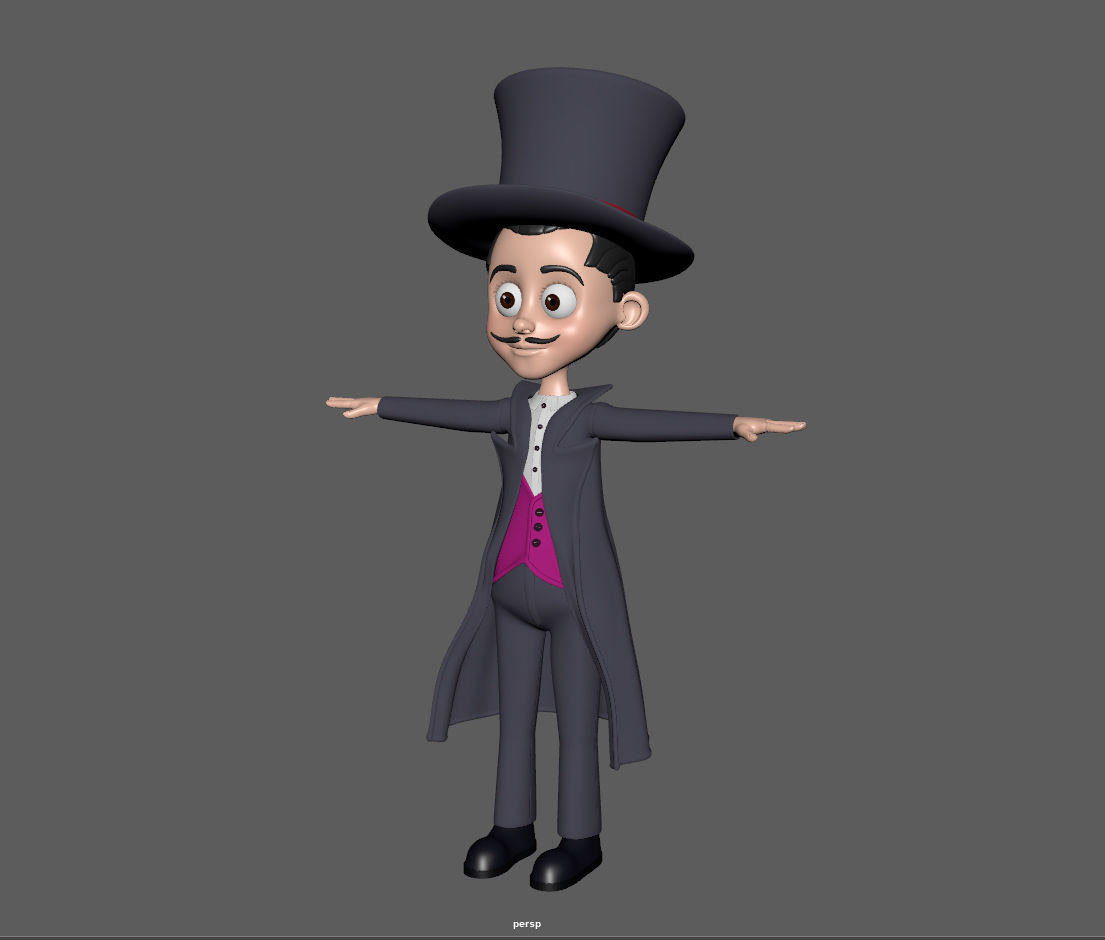 Magician cartoon character wearing top hat 3D model_12