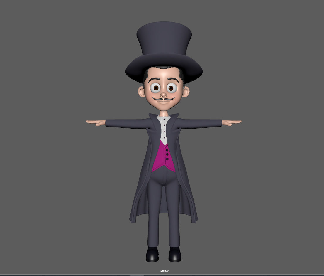 Magician cartoon character wearing top hat 3D model_10