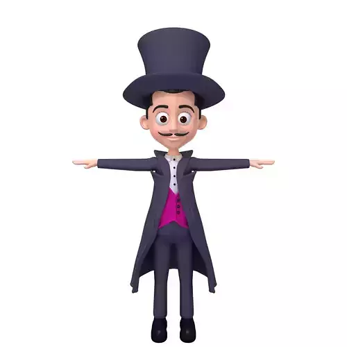 Magician cartoon character wearing top hat 3D model