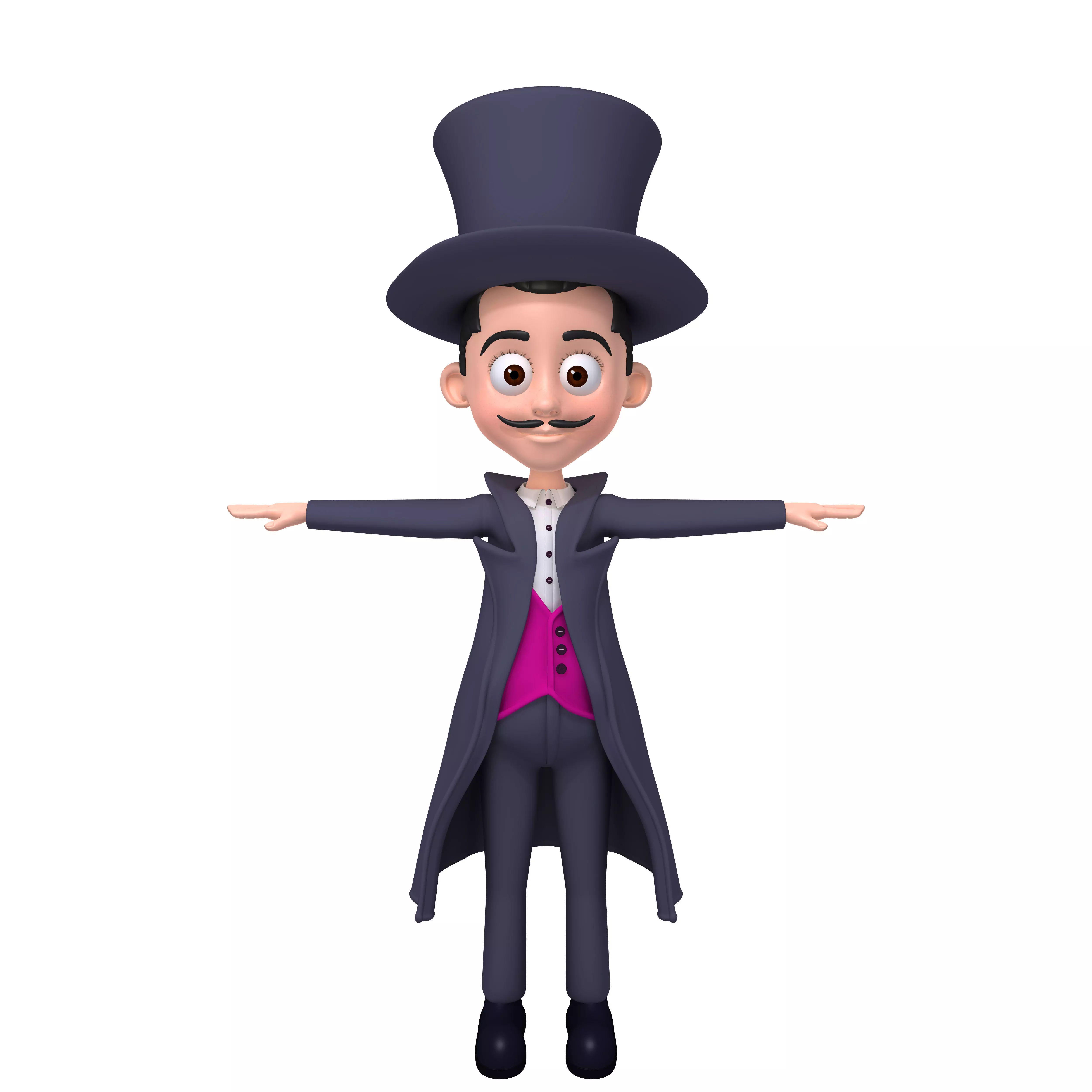 Magician cartoon character wearing top hat 3D model_0