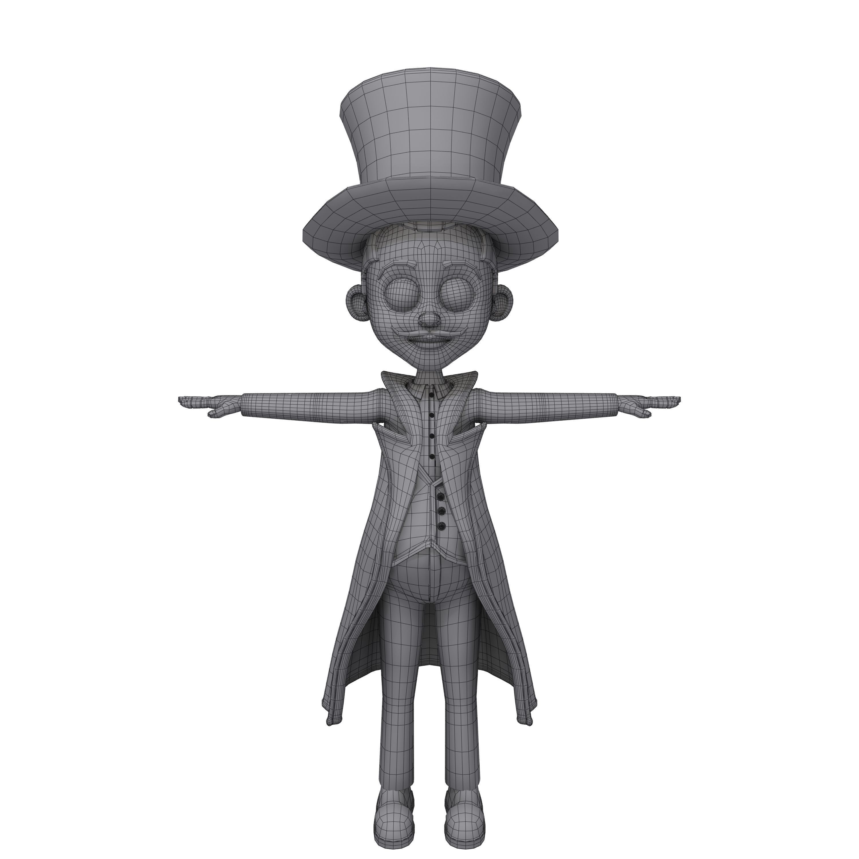 Magician cartoon character wearing top hat 3D model_5